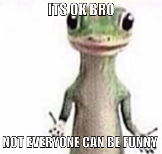 a green frog sitting on top of a wooden pole with captioning it's ok bro not everyone can be funny