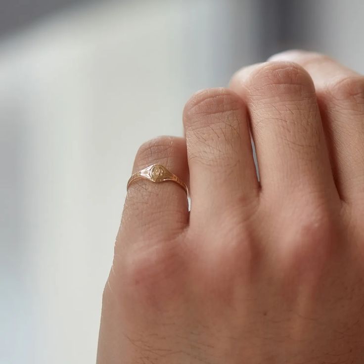 Engravable Baby Cygnet Ring in 14K Yellow Gold | Catbird Cygnet Ring, Catbird Jewelry, White Gold Promise Ring, Gold Promise Rings, Gold Signet Ring, Everyday Rings, Rose Engagement Ring, Diamond Cluster Ring, Sea Glass Jewelry