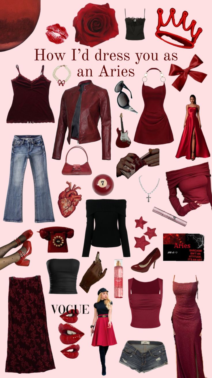 #aries #outfit #aesthetic Aries Style Outfits, Dressing Like Your Venus Sign Scorpio, Venus In Aries Aesthetic Outfit, Aries Inspired Outfits, Aries Venus Aesthetic Outfits, Lilith In Aries Outfit, Aries Style, Aries Venus Outfits, Aries Venus Aesthetic