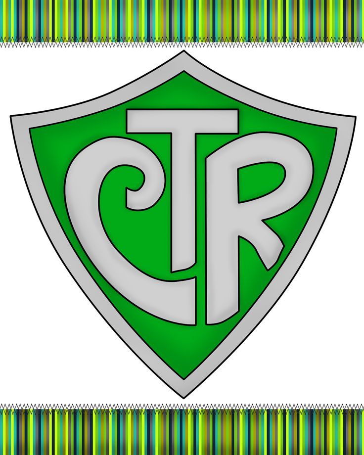 a green and white logo with the letter r in it's center on a striped background