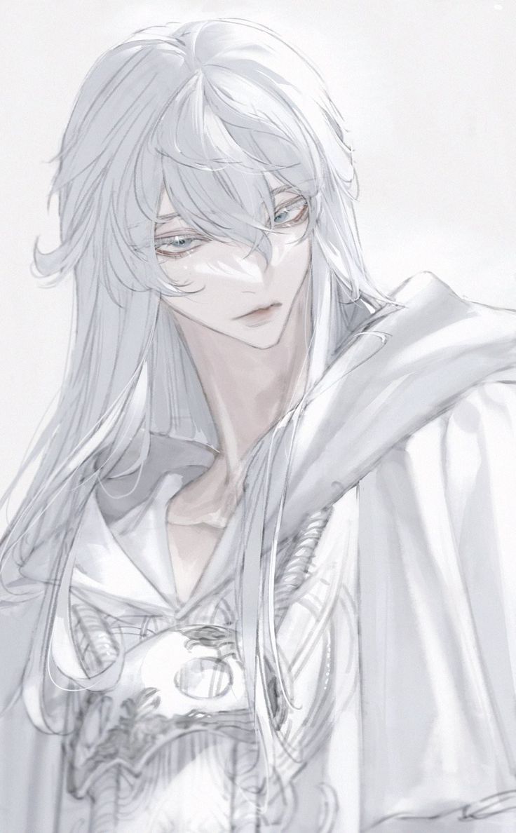 an anime character with long white hair