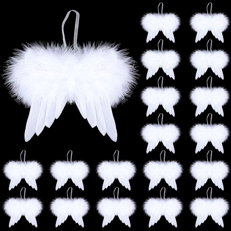 PRICES MAY VARY. Beautiful and pure angle wing crafts included: the package comes with 30 pieces of angel wings, enough to make different holiday decorations, and they measure about 4.7 x 4 inches for other cute accessories Natural feather material: all of these feather tree ornaments are made of natural real feather; They have a fluffy feel, pure color, with exquisite workmanship, reliable and comfortable Adorable Christmas tree pendant: each angel wing ornament has rings that you can easily at