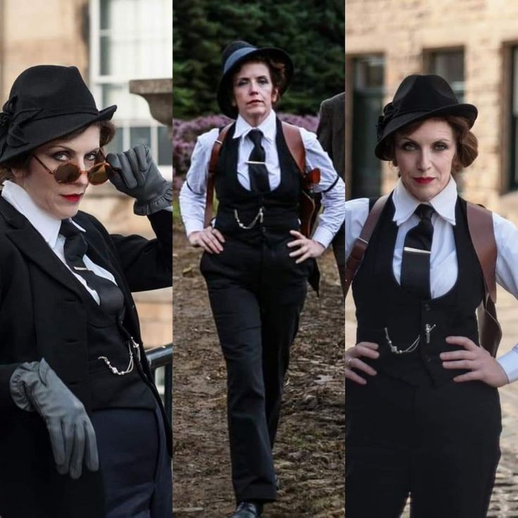 three women dressed up in black and white outfits