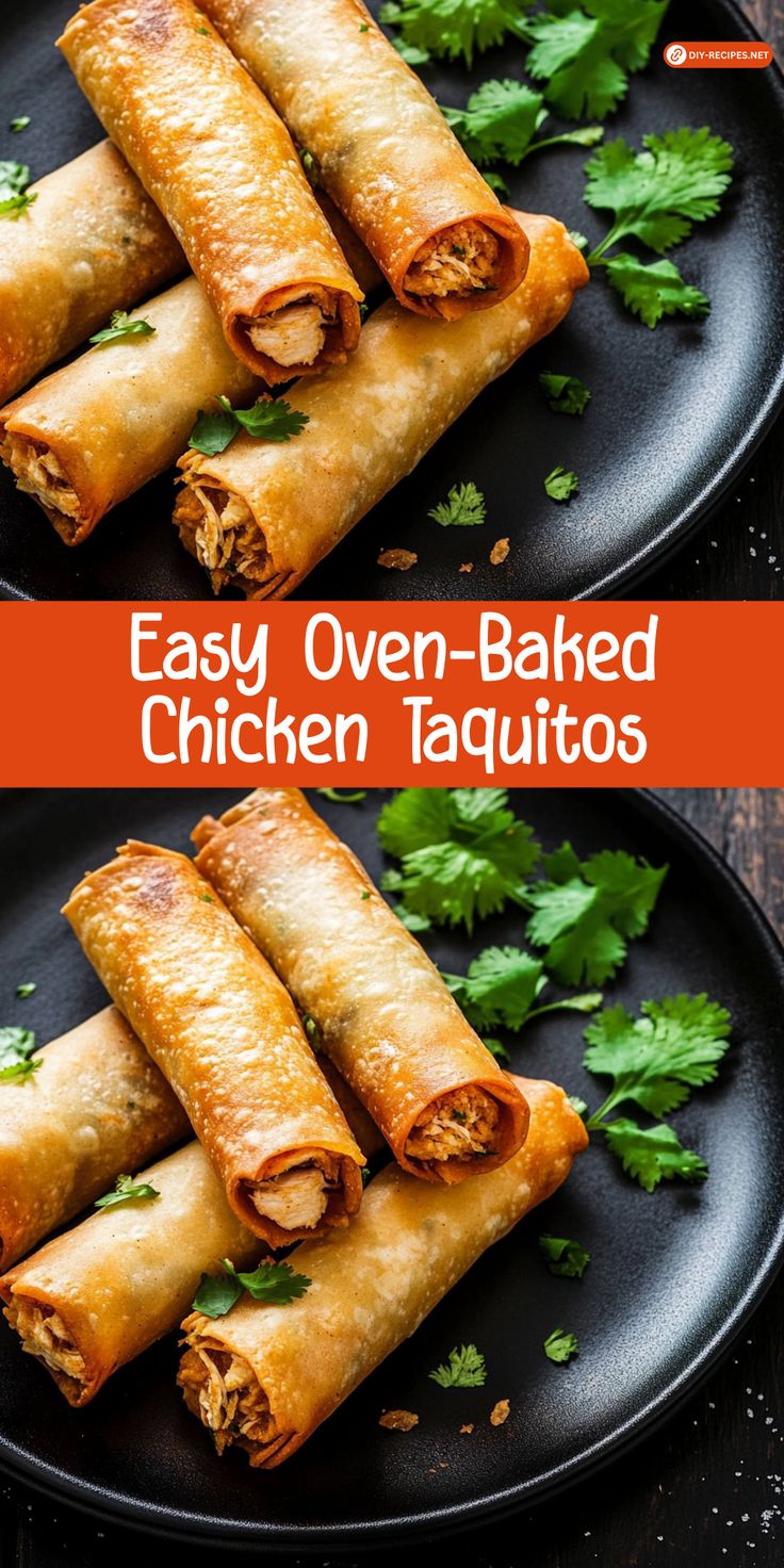 easy oven - baked chicken taquitos on a black plate