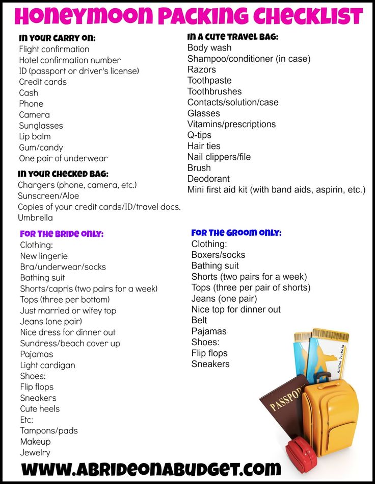 an advertisement for the honey moon packing checklist is shown in pink and black text