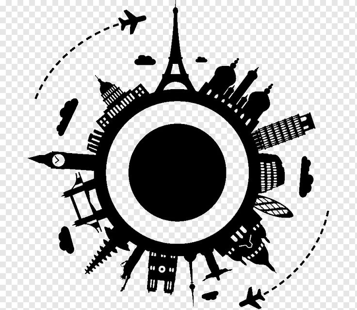 black and white illustration of the eiffel tower in paris, with airplanes flying around it