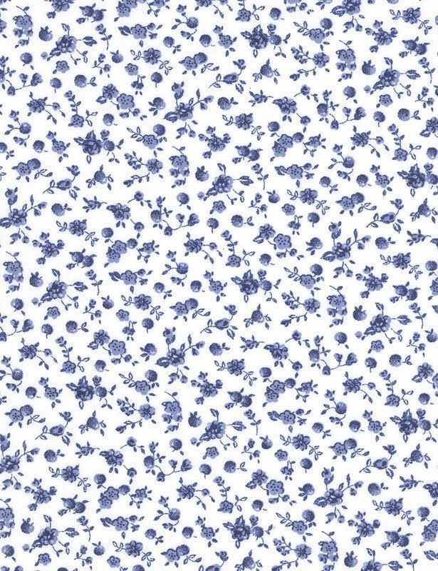 a white and blue flowered background with lots of small purple flowers on the side