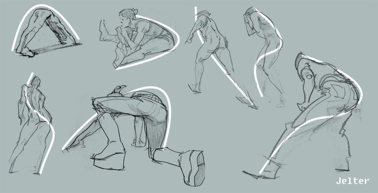 some sketches of people doing different things in the same direction, including legs and arms