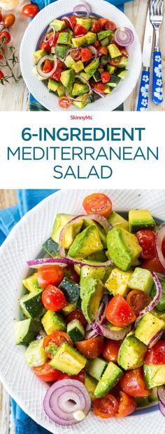 two plates filled with different types of vegetables and the words g - ingredient mediterranean salad