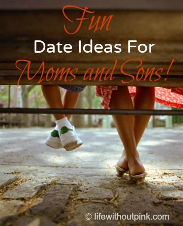 two people sitting on a bench with the words fun date ideas for mom and son