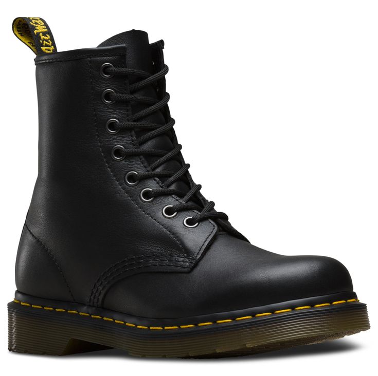 The 1460 is the original Dr. Martens boot. The boot's recognizable DNA looks like this: 8 eyes, grooved sides, a heel-loop, yellow stitching, and a comfortable, air-cushioned sole— and now, it comes in a soft, supple leather with gunmetal eyelets. DETAILS Classic Doc's DNA is in full effect, with visible stitching, grooved sides and a scripted heel-loop Built on the iconic Dr. Martens air-cushioned sole, which is oil and fat resistant with good abrasion and slip resistance Mens Leather Boots, Zara Fashion, Vans Authentic, Doc Martens, Black Leather Boots, Nike Zoom, Dr. Martens Boots, Timberland Boots, Nappa Leather