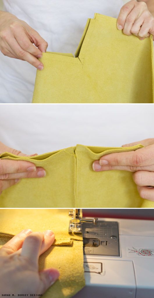 two pictures showing how to sew a pillow