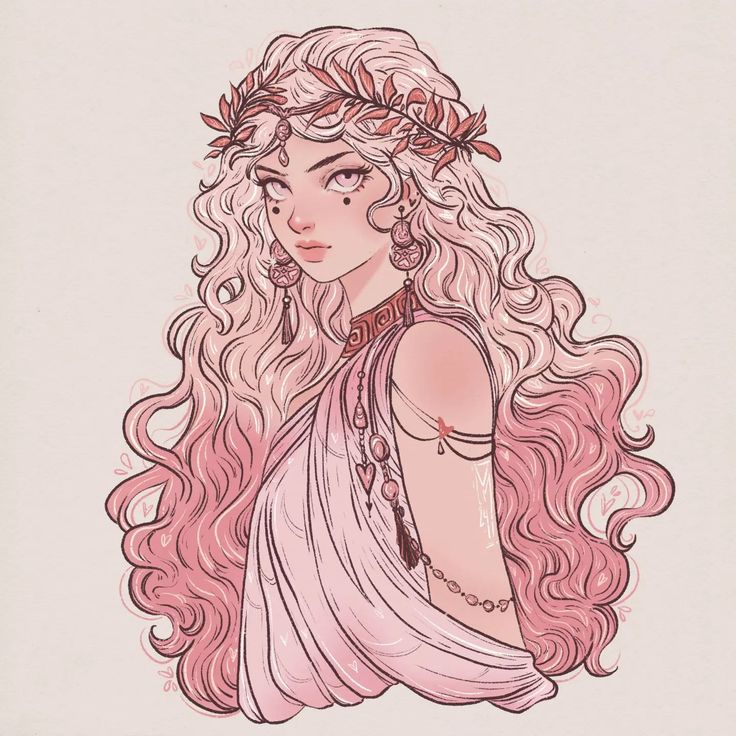 a drawing of a woman with pink hair