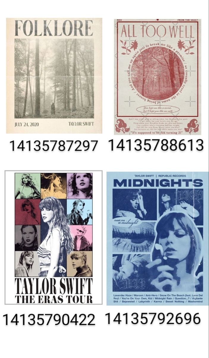 four different types of posters with the names and numbers for each one, including two women