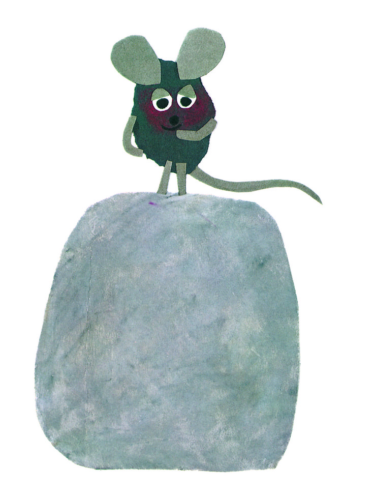 a drawing of a mouse sitting on top of a rock