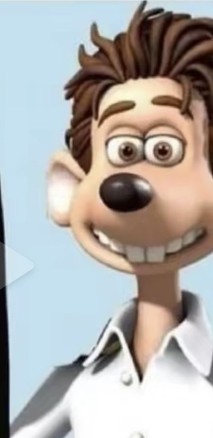 an animated man with brown hair wearing a white shirt