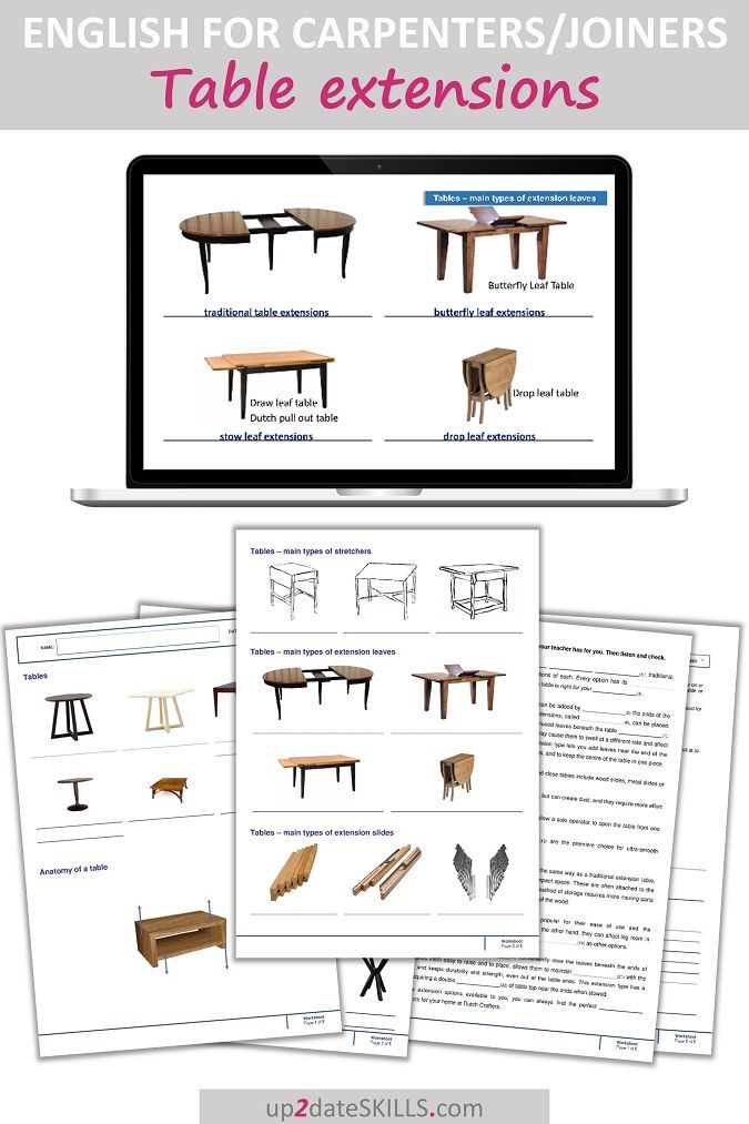 an image of tables and chairs with the text english for carpenters / joinrs table extensions