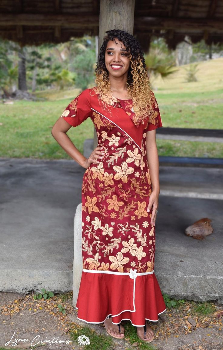 Polynesian Formal Dress, Bula Dress Patterns, Islander Dresses, Pacific Island Dress Patterns, Fijian Clothing, Tahitian Dress, Hula Dress, Samoan Dress, Lady's Dress