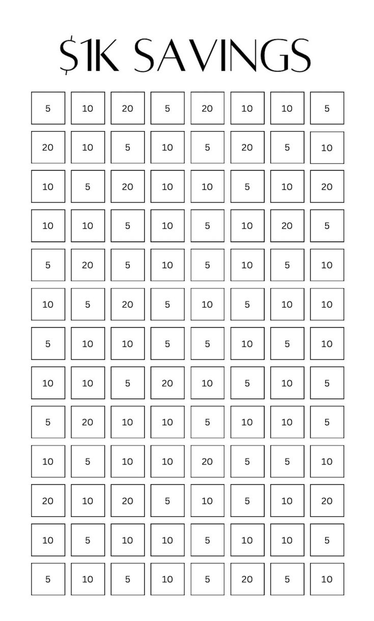 a printable six savings sheet with numbers