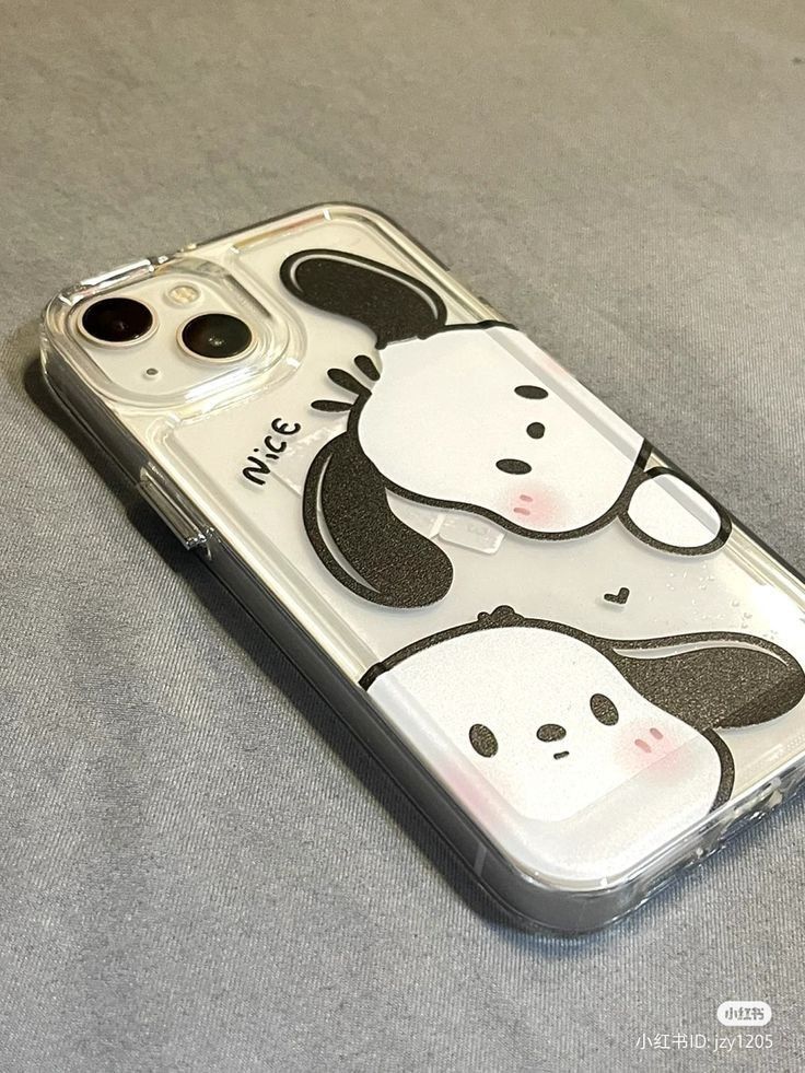 a phone case with an image of a panda and dog on it's back