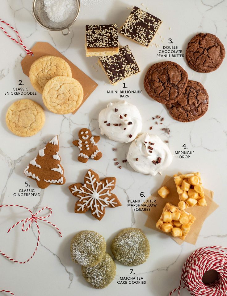 an assortment of cookies and treats on a table