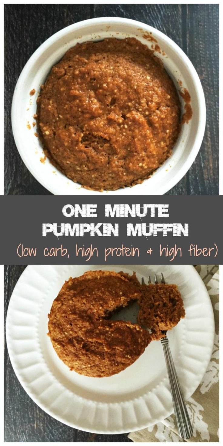 one minute pumpkin muffin in a white bowl with a bite taken out