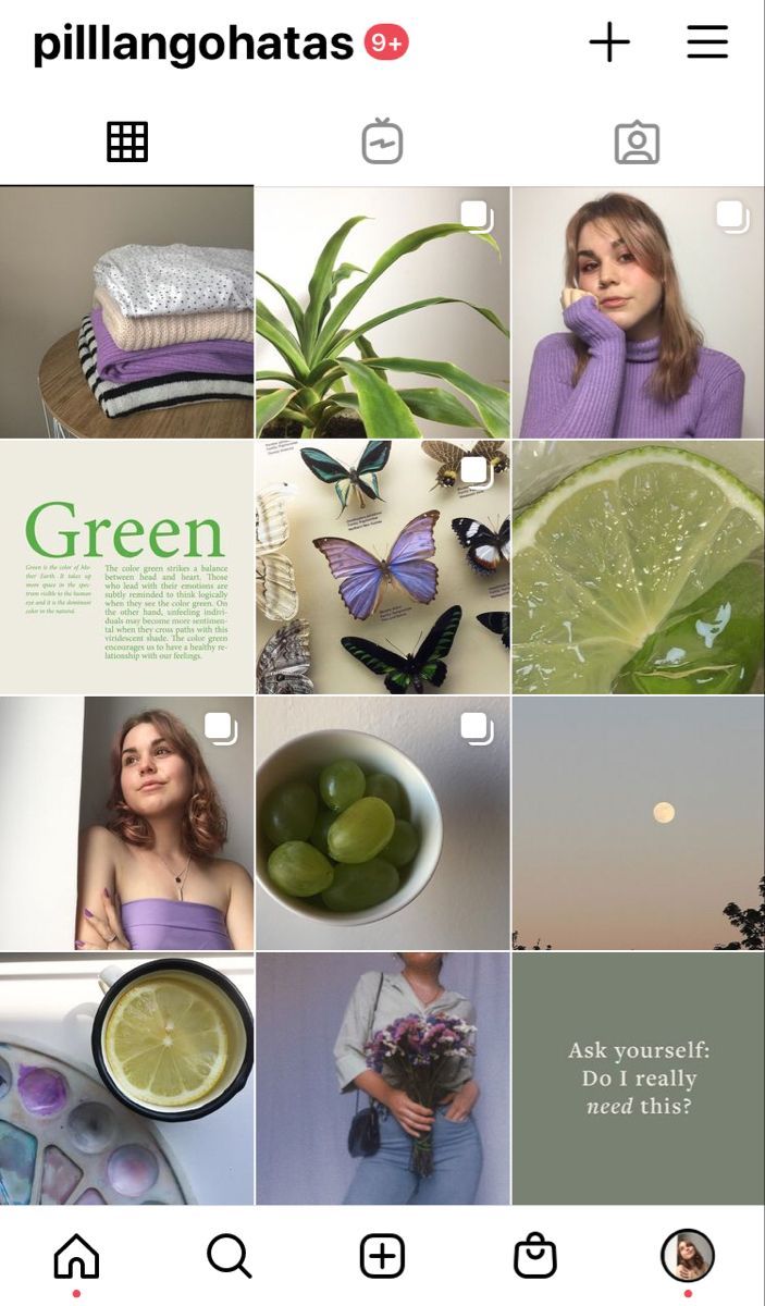 an iphone photo collage with green items and butterflies on it's screenshot