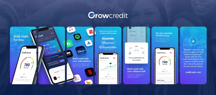 the website for grow credit is displayed with several different screens and features, including smartphones