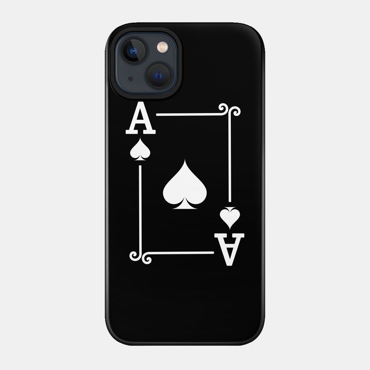 a black phone case with white playing cards on the front and back sides, all in an ace symbol