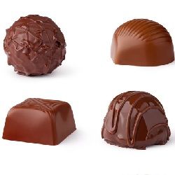 six different types of chocolates on a white background