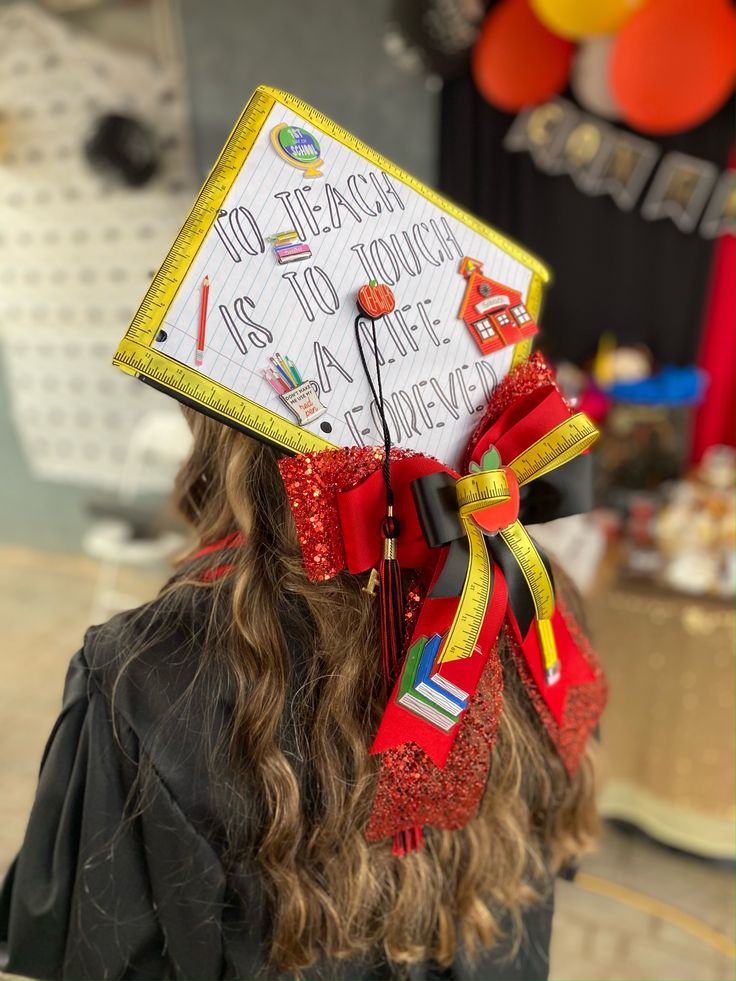 Teachers Graduation Outfit, Diy Teacher Accessories, Cap Decoration For Teachers, Masters Cap Decoration Teacher, Teach The Change You Wish To See Cap, Kindergarten Teacher Graduation Cap, Teacher Graduation Stole Ideas, Teacher Masters Graduation Cap, Graduation Cap Decoration Teacher Education Major