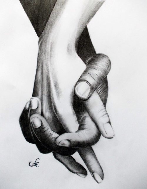 a drawing of two hands holding each other