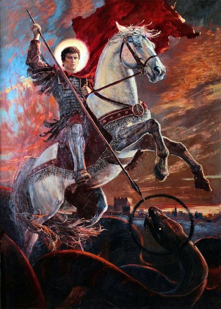 a man riding on the back of a white horse next to a giant red flag