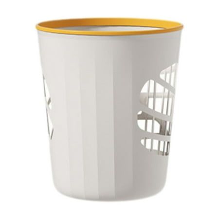 a white and yellow trash can on a white background