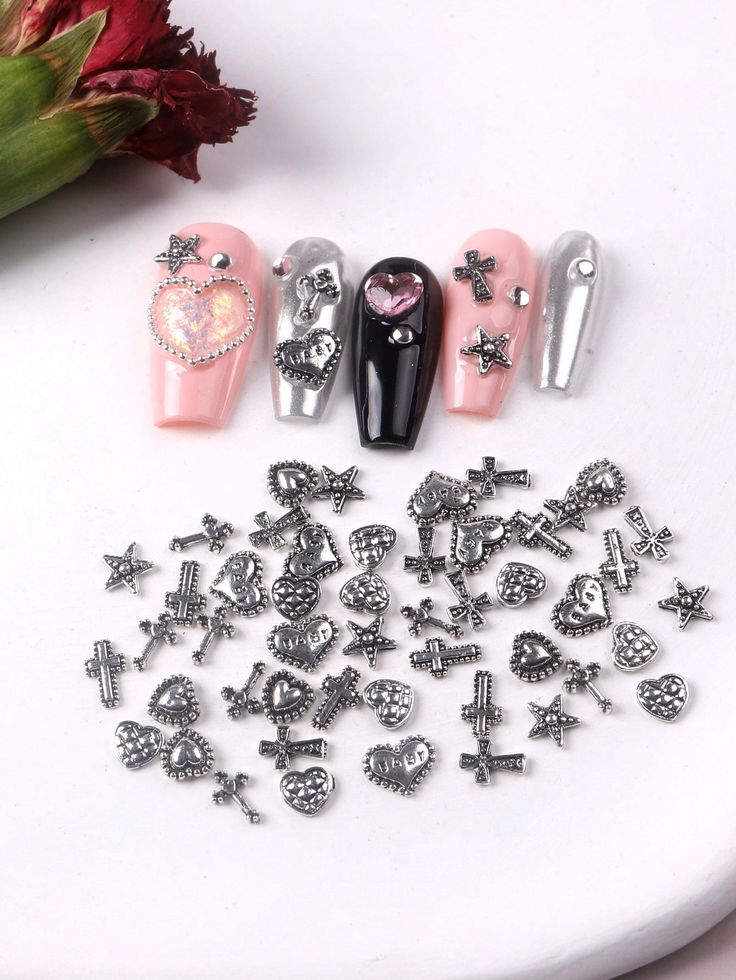 50pcs Punk Style Cross Shaped Decoration DIY Nail Charms Nail Gems Nail Supplies Grey    Zinc Alloy  3D Decoration   Nail,Hand & Foot Care, size features are:Bust: ,Length: ,Sleeve Length: Cross Charms Nails, Cross Nail Art, Cross Nails, Nail Gems, Punk Nails, White French Tip, Cream Contour, Nail Supplies, Gem Nails