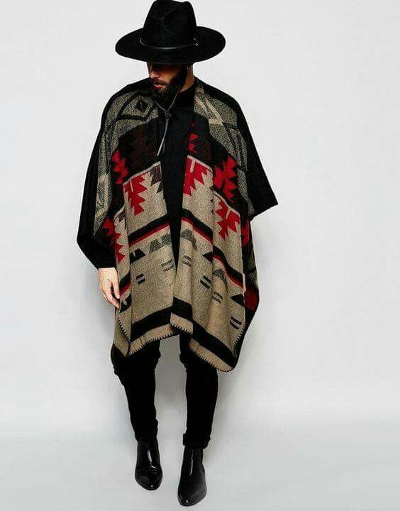 Aztec Designs, Man Style, Black Hat, Mens Style, Fashion Mode, Mens Street Style, Stylish Men, Ponchos, Urban Fashion