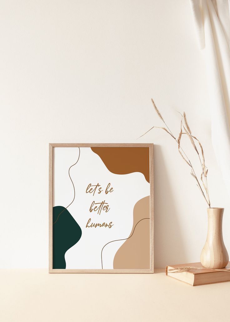 an art print with the words let's be friends on it next to a vase