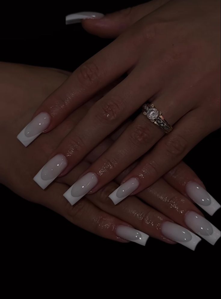 Milky White French Tip Nails Acrylic, White On Milky White Nails, Nail Inspo Acrylic White, Nails White On White, Milk White French Tip Nails, Milky White Nails French, French Tip Acrylic Nails White, White On White French Tip Nails, French White Tip Nails