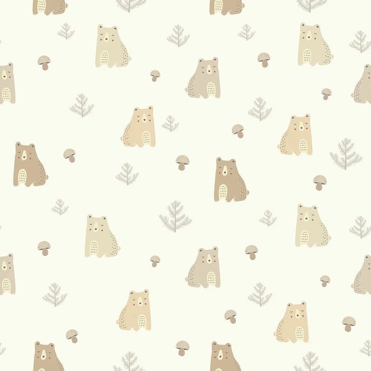 an animal themed wallpaper with bears and mushrooms