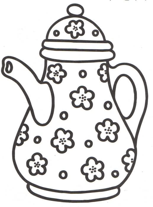 a drawing of a teapot with flowers on it