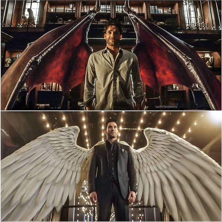 two different pictures of a man with wings