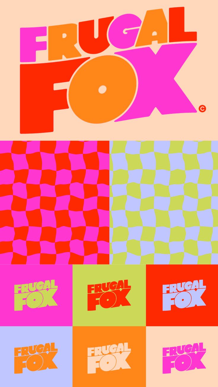 the poster for frugal fox is shown with different colors and font on it