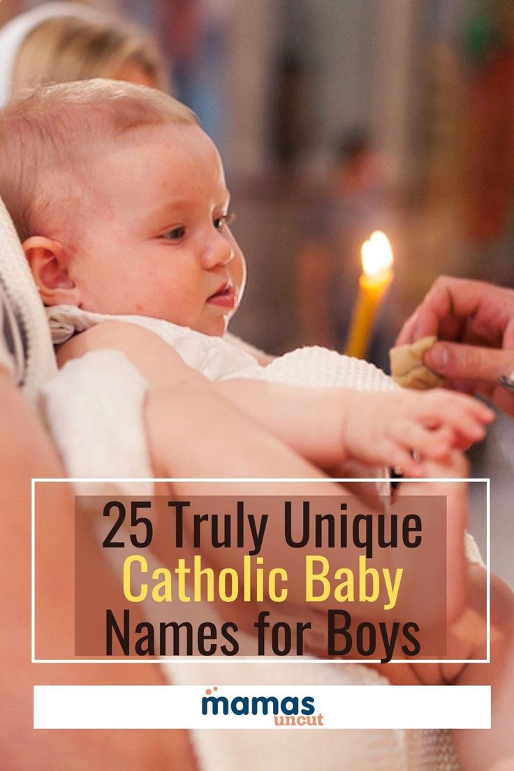 a woman holding a baby in her arms with the words 25 truly unique catholic baby names for boys