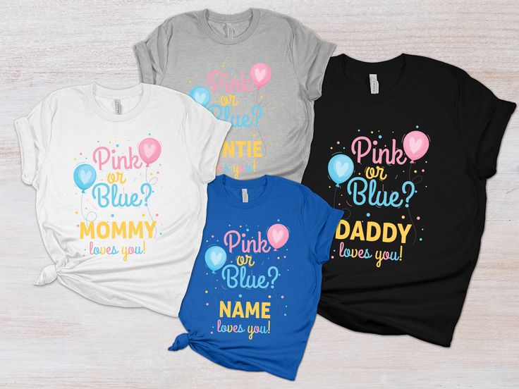 Pink Tops With Funny Text For Gender Reveal, Customizable Fun Blue T-shirt, Blue Text Print T-shirt For Mother's Day, Funny Blue Tops For Birthday, Blue T-shirt With Text Print For Gender Reveal, Funny Text Short Sleeve T-shirt For Gender Reveal, Funny Pink T-shirt For Gender Reveal, Mother's Day Blue Crew Neck Shirt, Blue Tops With Text Print For Birthday