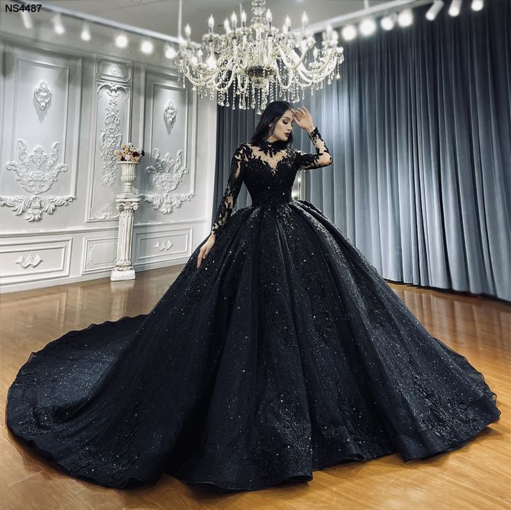 A Black Wedding, Wedding Dress Aesthetic, Black Lace Wedding Dress, Black Quinceanera Dresses, Black Lace Wedding, Black Wedding Gowns, Wedding Gown Backless, Black Wedding Dress, Black Ball Gown