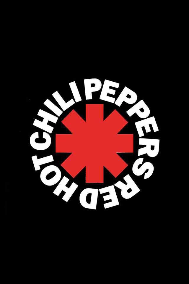 the red hot chili peppers logo is shown on a black background, with white lettering