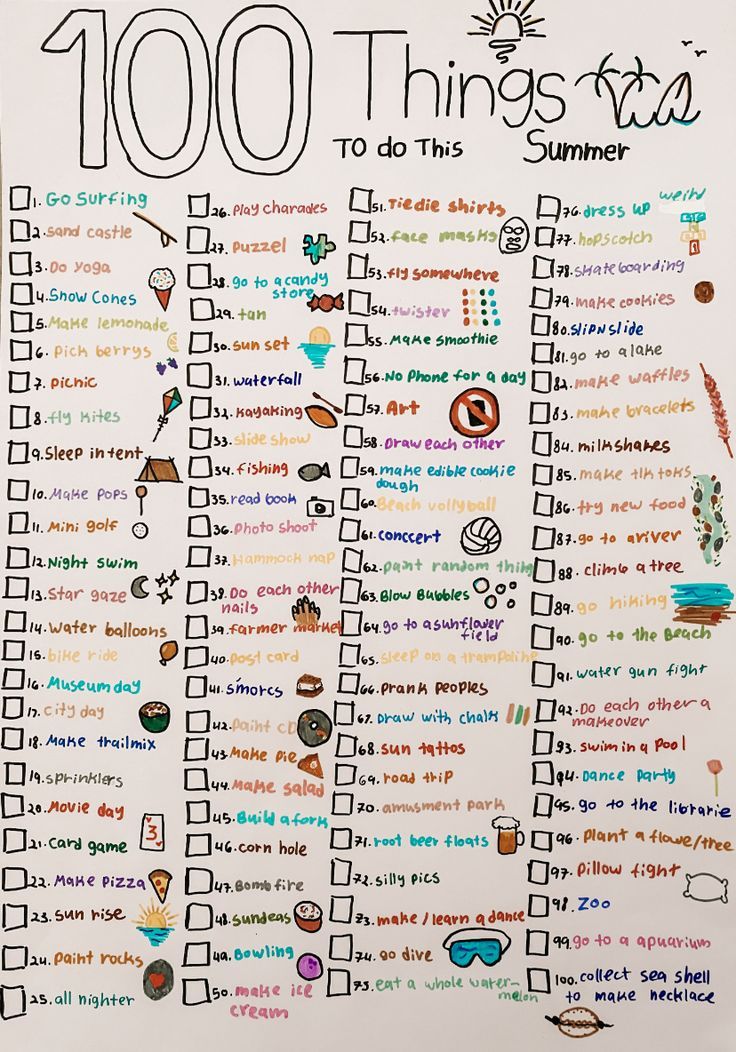 a poster with words and pictures on it that say 100 things to do this summer