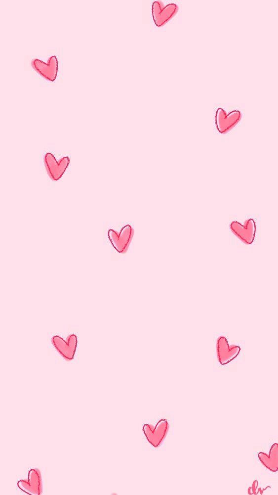 pink hearts are flying in the air on a light pink background with small red hearts