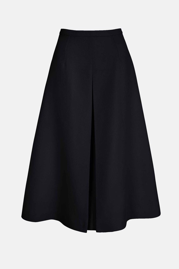 Sato Inverted Pleat A-Line Skirt In Black Double Crepe | Emilia Wickstead Black A Line Skirt, Tailored Skirt, Emilia Wickstead, Black Drapes, Skirts Midi High Waisted, Flared Skirt, Crepe Fabric, Skirt Black, Guest Dresses