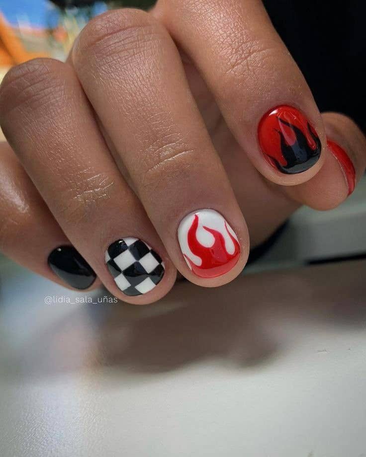 Flame Nails Short Men, Cool Nails For Guys, Nail Ideas For Men Simple, Nails Inspiration Men, Cool Nail Designs For Men, Male Nail Art Designs Simple, Mens Nail Art Designs, Nails Designs For Men, Masculine Nail Designs Men